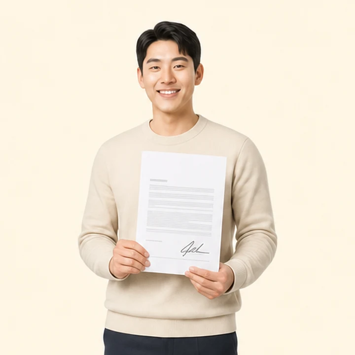 20대 장기렌트 서면 견적서를 들고 있는 고객